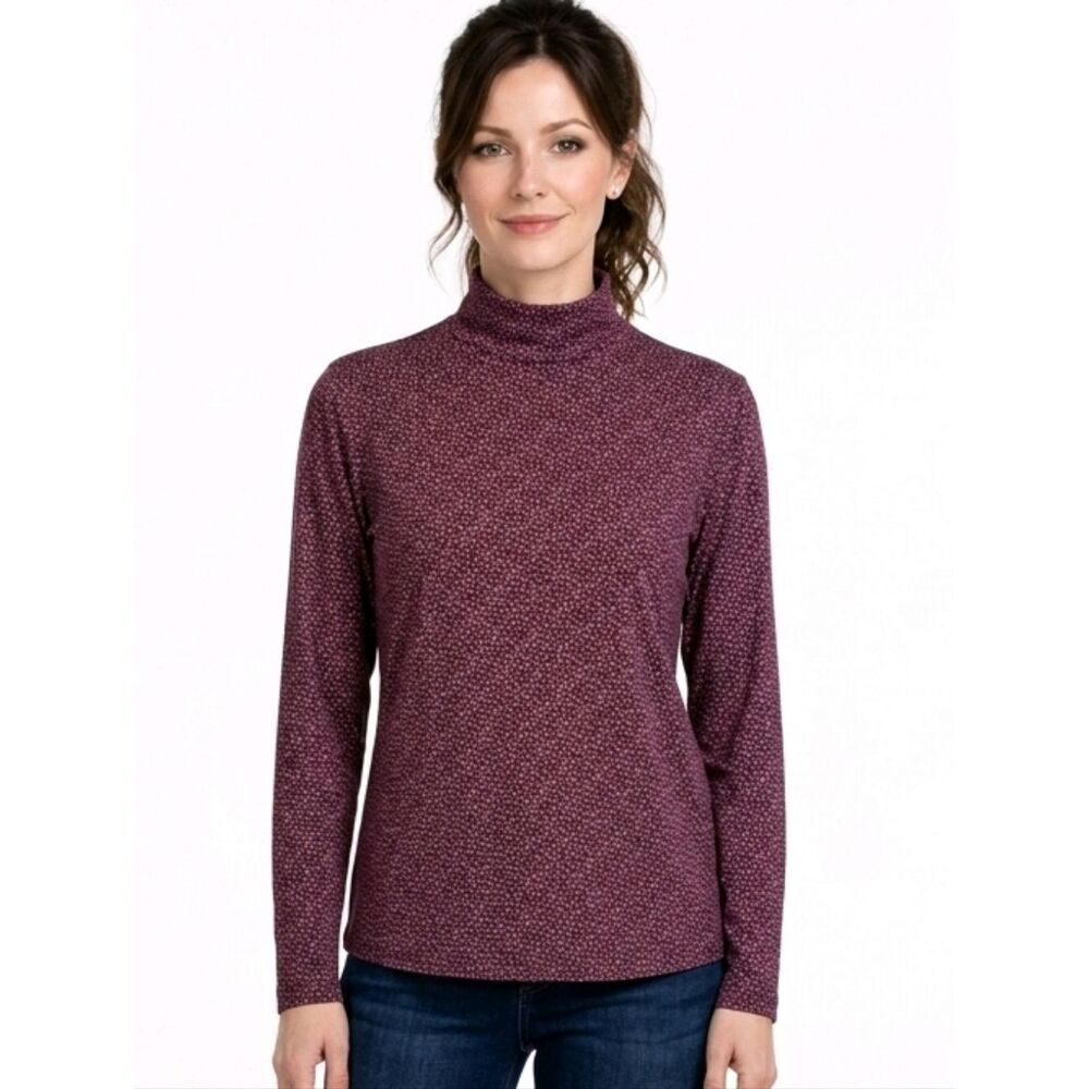 L.L. Bean Plum Abstract Long Sleeve Turtleneck Top  Size L P